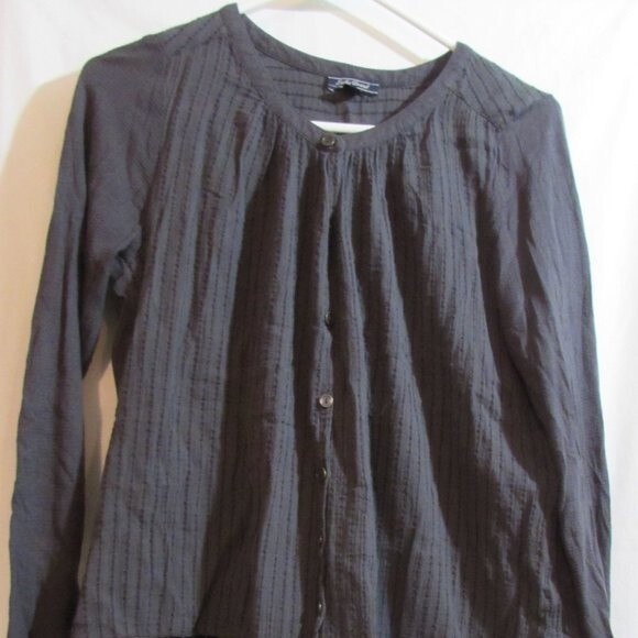 LUCKY BRAND SIZE M LIGHT BLACK TOP BLOUSE BOHO OPEN EMBROIDREY CLOSE TO HEM - Picture 1 of 9